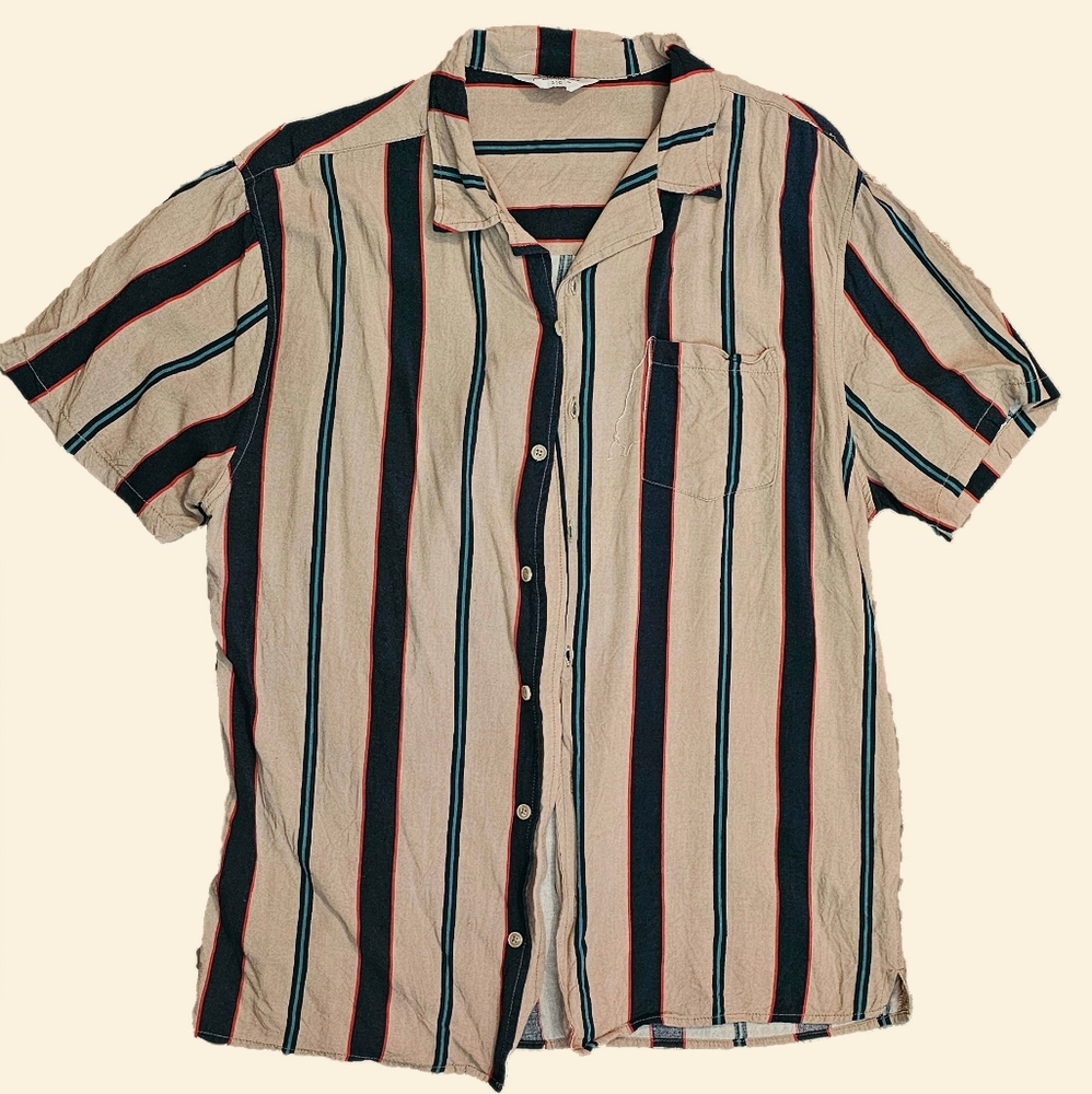 cotton on button-down large shirts for men casual with multicolor stripes